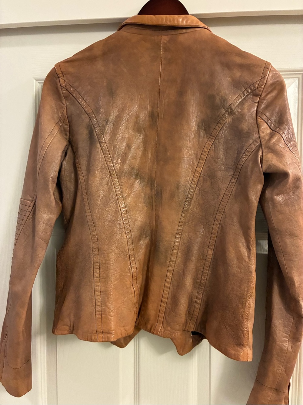 Banana Republic Tan/Brown Women Leather Zip-Front Jacket. Size Small/Medium. - Picture 8 of 16